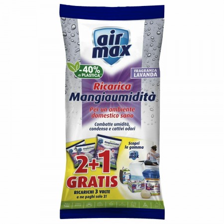 2x Air Max Mangia umidità Sali in granuli 2 ricariche Lavanda +1 gratis da1350g