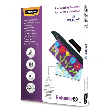 100 pouches ENHANCE 80 micron A4 Fellowes Pouches Di Plastificazione Documenti