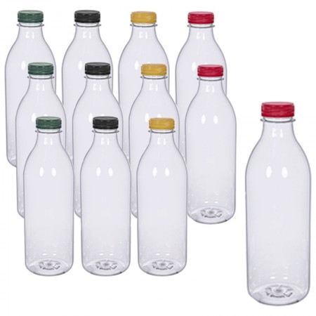 Set 12 Bottiglia Succo plastica trasparente bottiglie 250/330ml/1L con tappo