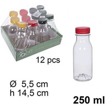 Set 12 Bottiglia Succo plastica trasparente bottiglie 250/330ml/1L con tappo