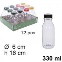 Set 12 Bottiglia Succo plastica trasparente bottiglie 250/330ml/1L con tappo