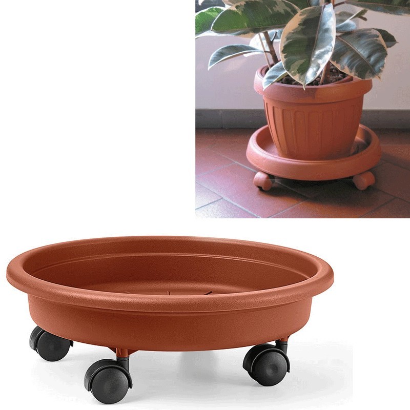 Bama SOTTOVASO con RUOTE PLASTICA colore TERRACOTTA FIORIERA PLASTI...