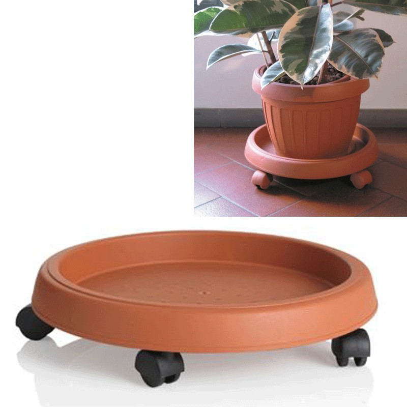BAMA SOTTOVASO Tondo con RUOTE in PLASTICA TERRACOTTA Fioriera Giardino esterno