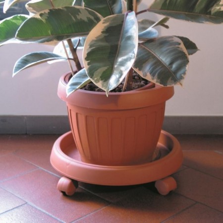 BAMA SOTTOVASO Tondo con RUOTE in PLASTICA TERRACOTTA Fioriera Giardino esterno