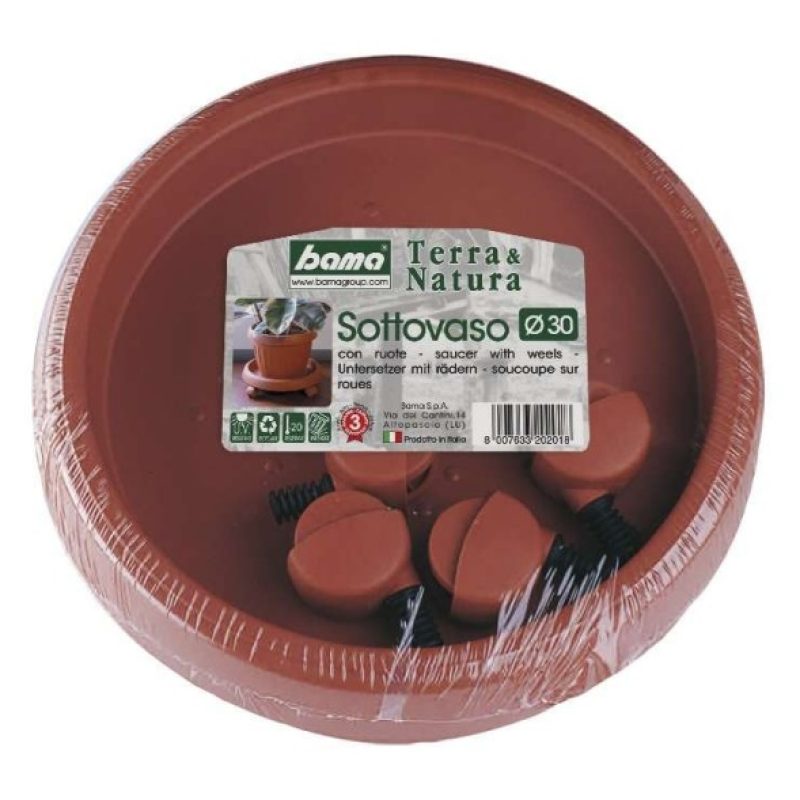 Bama BAMA SOTTOVASO Tondo con RUOTE in PLASTICA TERRACOTTA Fioriera...