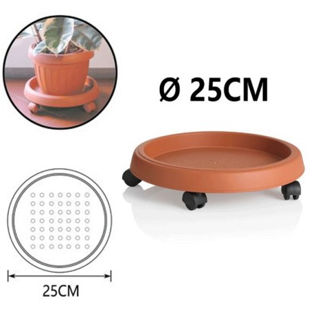 BAMA SOTTOVASO Tondo con RUOTE in PLASTICA TERRACOTTA Fioriera Giardino esterno