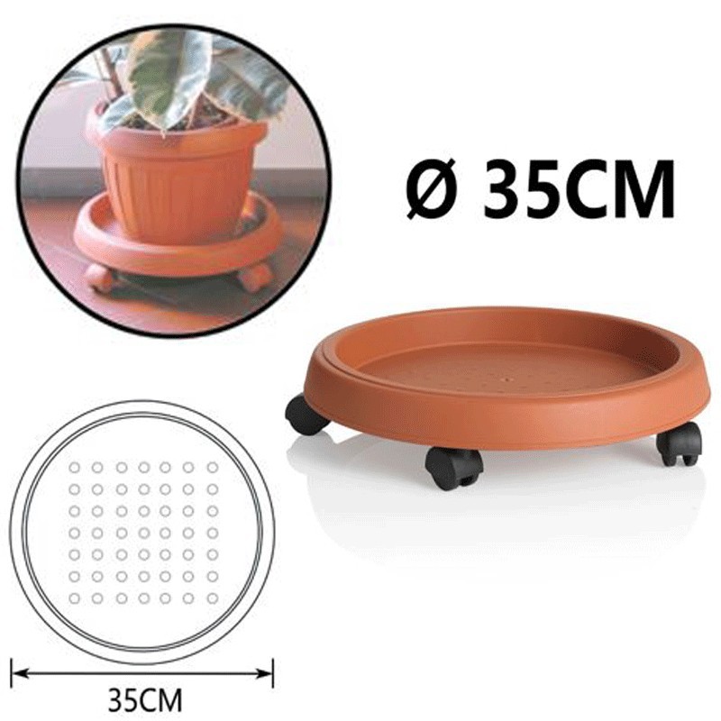 Bama BAMA SOTTOVASO Tondo con RUOTE in PLASTICA TERRACOTTA Fioriera...