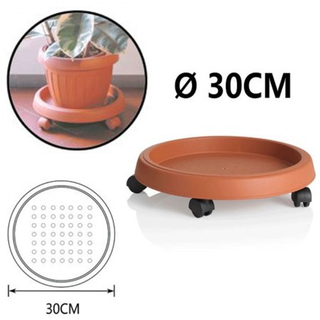BAMA SOTTOVASO Tondo con RUOTE in PLASTICA TERRACOTTA Fioriera Giardino esterno