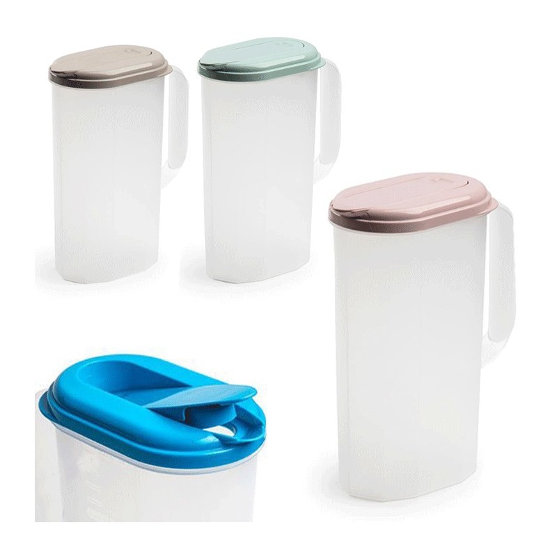 Caraffa da 2lt Brocca per Acqua, Bibite, in Plastica con Coperchio colorato casa