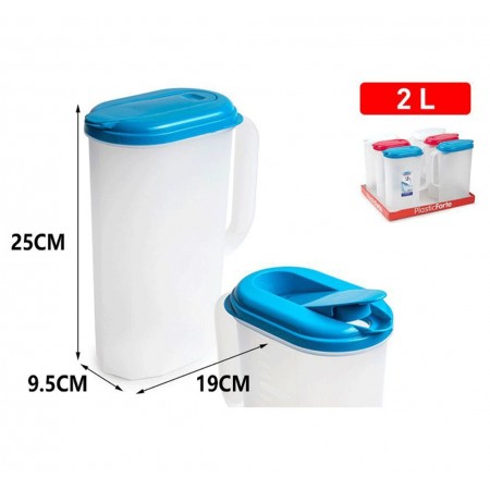 Caraffa da 2lt Brocca per Acqua, Bibite, in Plastica con Coperchio colorato casa