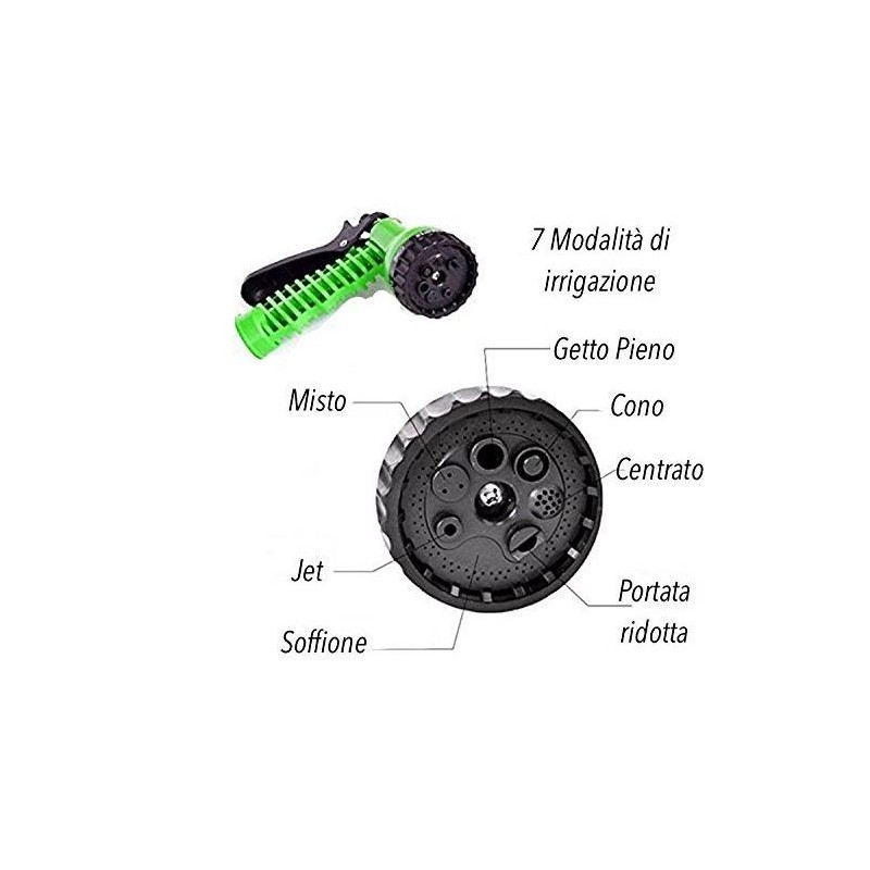 Tubo irrigazione da giardino allungabile elastico estensibile pistola multigetto 45m