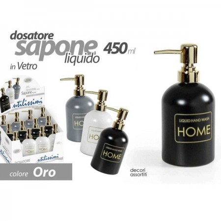 PORTA SAPONE LIQUIDO DOSATORE DISPENSER da 450ml vetro distributore vari colori