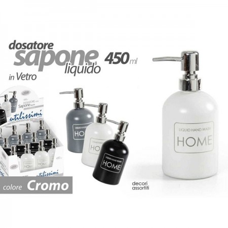 PORTA SAPONE LIQUIDO DOSATORE DISPENSER da 450ml vetro distributore vari colori
