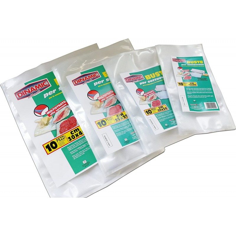 Dinamic Italia 100X BUSTE SOTTOVUOTO GOFFRATE PER ALIMENTI 15x25/20...