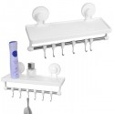 Mensola portaoggetti adesiva organizer bagno cucina contenitore multiuso 6 ganci