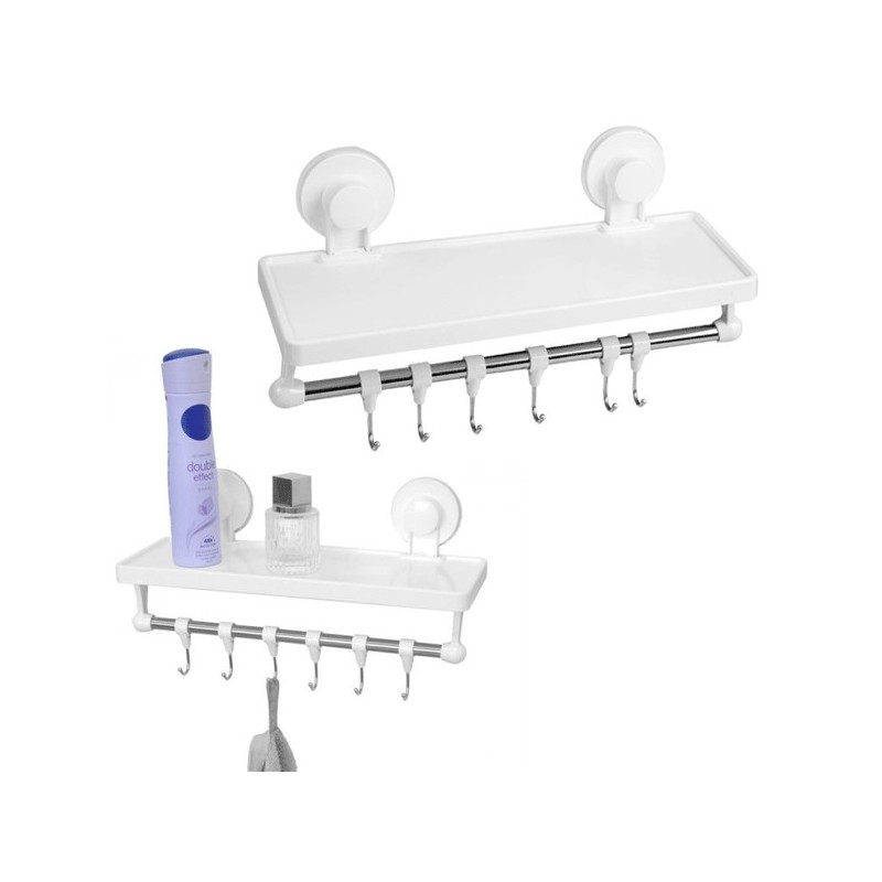 Mensola portaoggetti adesiva organizer bagno cucina contenitore multiuso 6 ganci