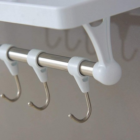 Mensola portaoggetti adesiva organizer bagno cucina contenitore multiuso 6 ganci