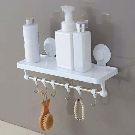 Mensola portaoggetti adesiva organizer bagno cucina contenitore multiuso 6 ganci