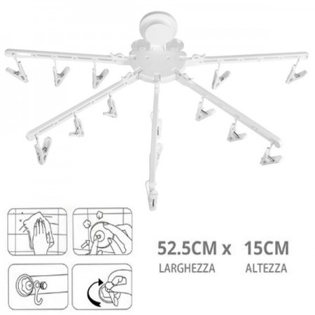 MINI STENDINO APPENDIBILE STENDIBIANCHERIA A VENTOSA PIEGHEVOLE 15 MOLLETTE