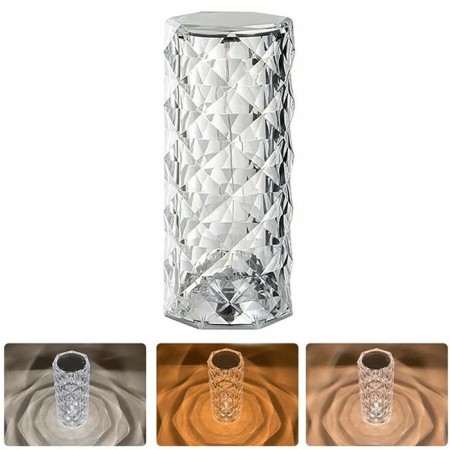 LAMPADA TAVOLO LED RICARICABILE 3 TONALITA' DI LUCE EFFETTO CRISTALLO TOUCH