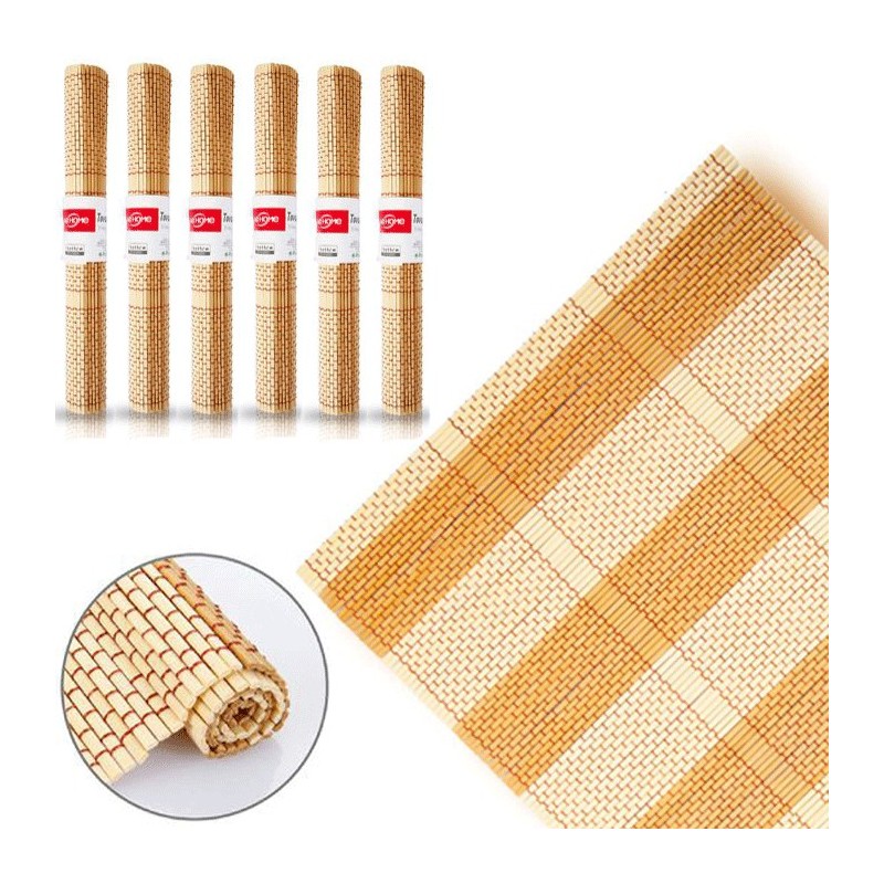 Set 6 Pezzi Tovagliette Tovaglie In Bambù Legno Colazione colore chiaro 30x45cm