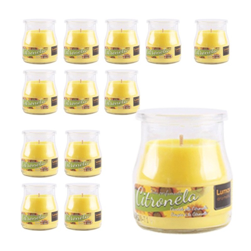 SET 12 CANDELE CITRONELLA VASETTO VETRO ANTI ZANZARE PROFUMO AMBIENTE 7X5,5 CM