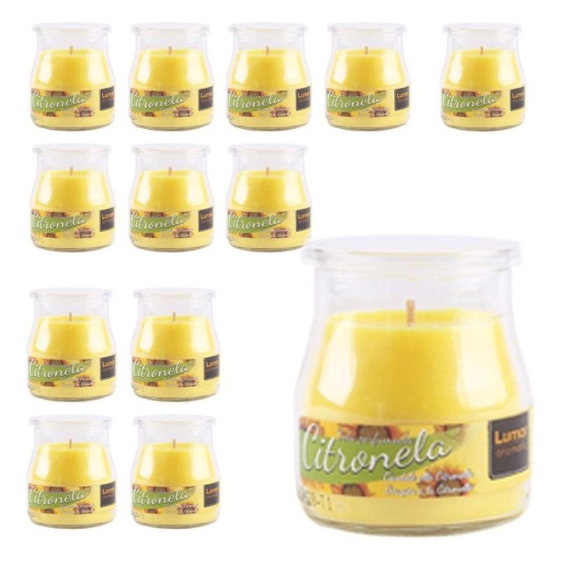 Lumar SET 12 CANDELE CITRONELLA VASETTO VETRO ANTI ZANZARE PROFUMO ...