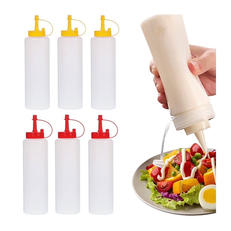 Set da 6 Dispenser Plastica Olio Maionese Ketchup Aceto Dosaolio Oliera Dosatore