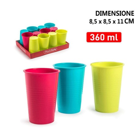 Set 12 bicchieri plastica colorati bambini 360ml feste compleanni riutilizzabili