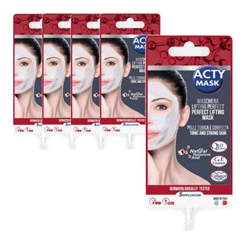 Acty Mask 5x MASCHERA VISO antirughe acido Ialuronico e collagene c...
