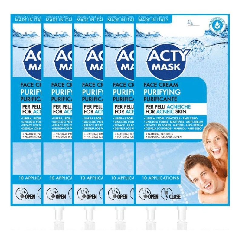 Acty Mask 5x Crema anti acne trattamento viso brufoli pulizia pelli...