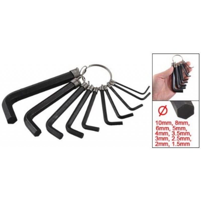 Chiavi a brugola varie dimensioni con anello portachiavi 10 pezzi 1,5- 10mm