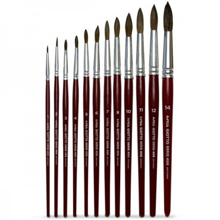 12x Set Pennelli setola manico lungo pittura olio punta tonda serie 400 GIOTTO