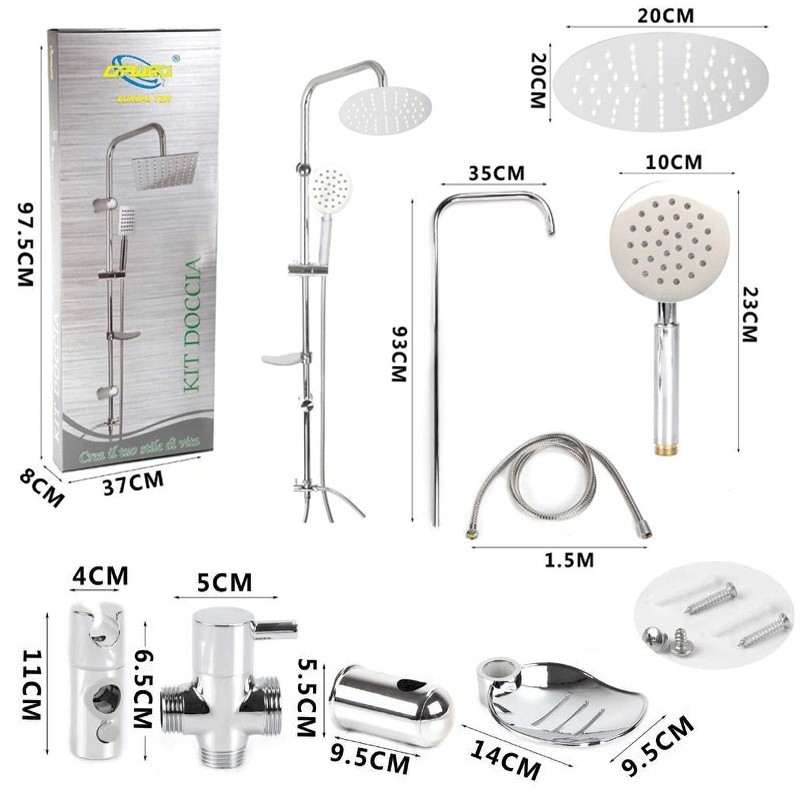 DRIWEI Kit doccia moderno soffione rotondo 20 cm con doccetta asta ...