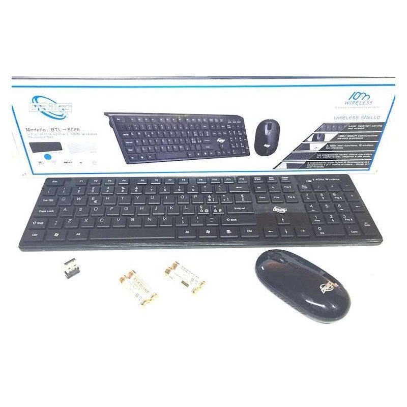 Kit Mouse e Tastiera wireless 2.4GHZ USB marchiato DRIWEI con microricevitore Plug&Play - Batterie e copri tastiera inclusi