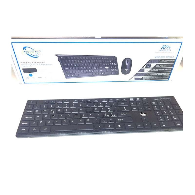 Kit Mouse e Tastiera wireless 2.4GHZ USB marchiato DRIWEI con microricevitore Plug&Play - Batterie e copri tastiera inclusi