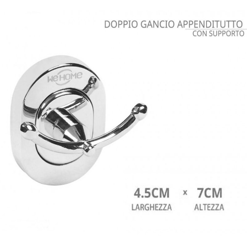 2x Gancio doppio per accappatoio asciugamani fissaggio parete appen...