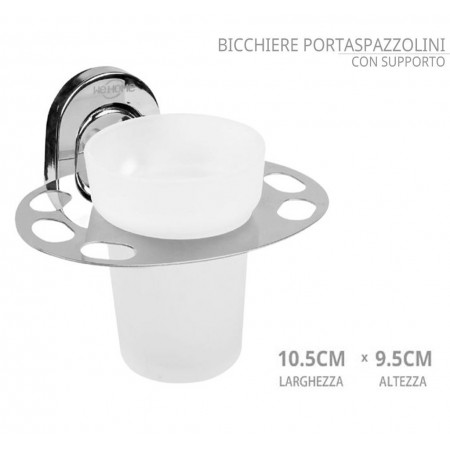 BICCHIERE CON SUPPORTO PARETE BAGNO MURO ACCIAIO PORTA SPAZZOLINI DENTIFRICIO