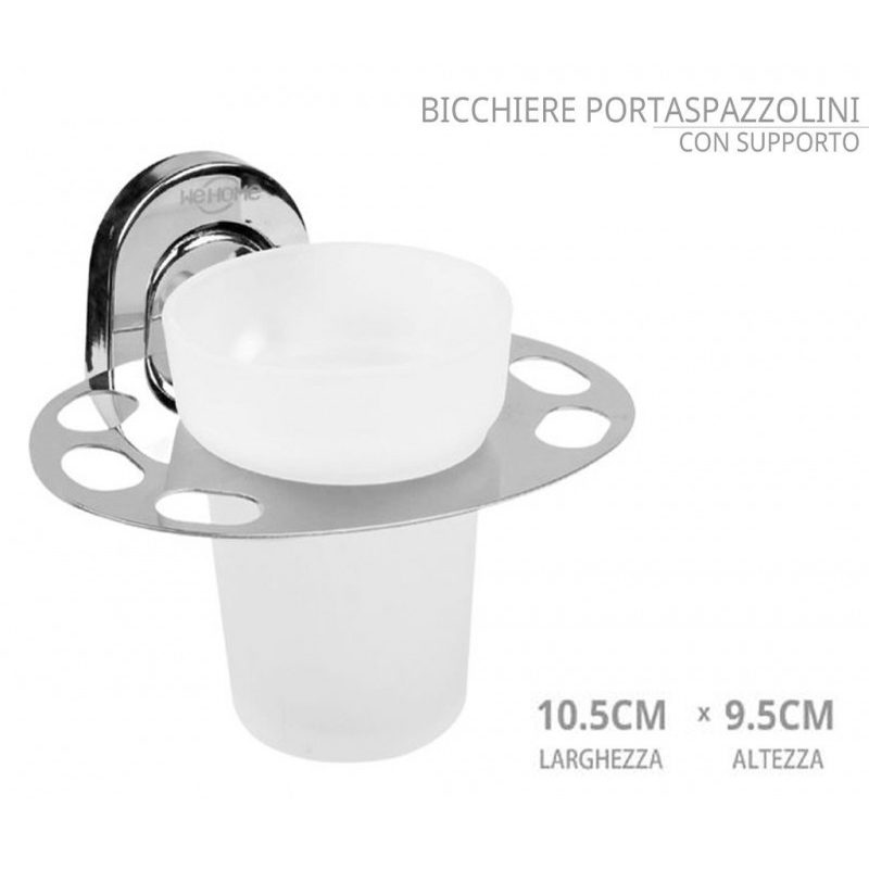 WeHome BICCHIERE CON SUPPORTO PARETE BAGNO MURO ACCIAIO PORTA SPAZZ...