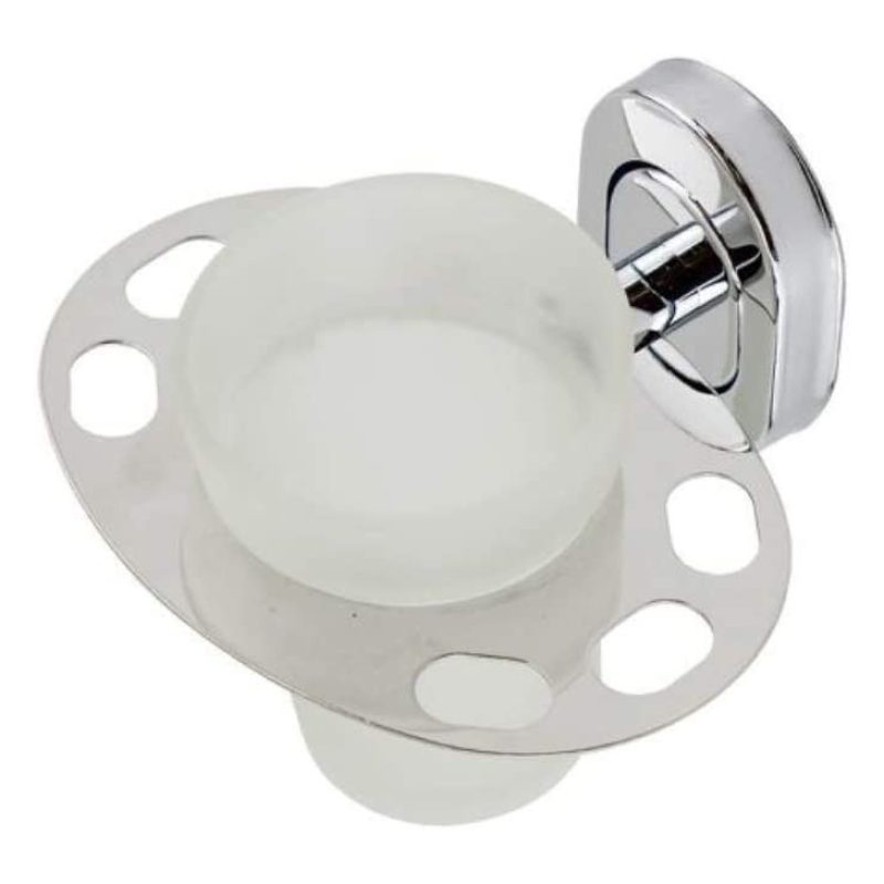 WeHome BICCHIERE CON SUPPORTO PARETE BAGNO MURO ACCIAIO PORTA SPAZZ...