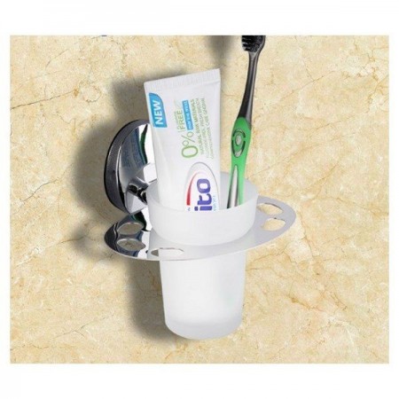 BICCHIERE CON SUPPORTO PARETE BAGNO MURO ACCIAIO PORTA SPAZZOLINI DENTIFRICIO