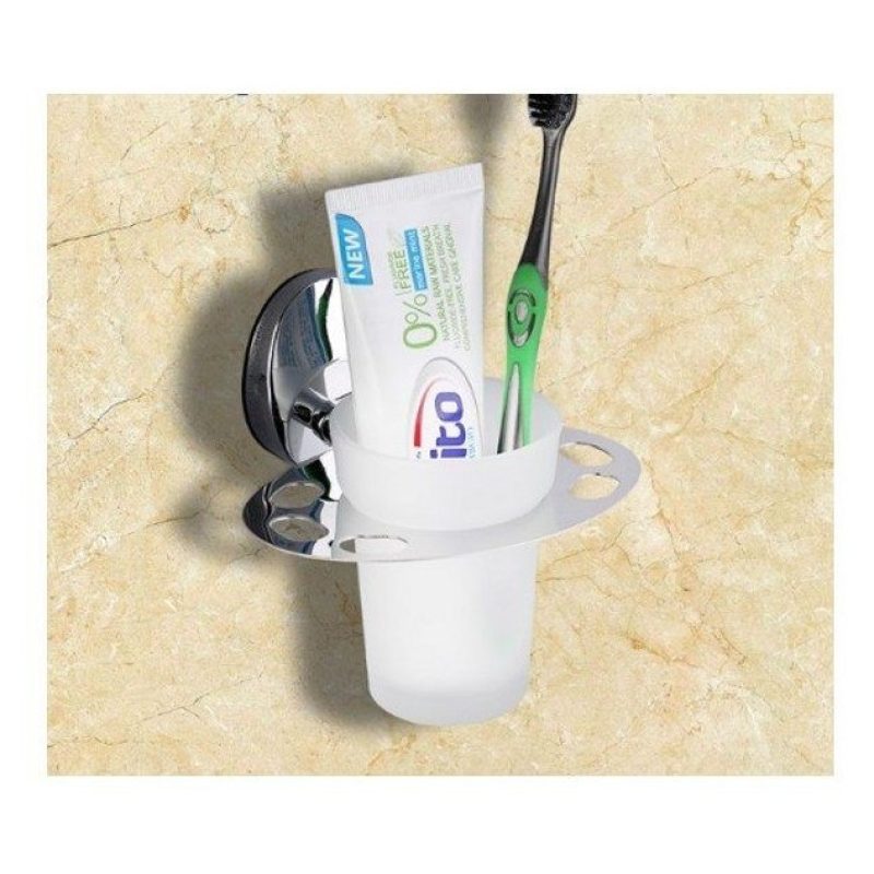 WeHome BICCHIERE CON SUPPORTO PARETE BAGNO MURO ACCIAIO PORTA SPAZZ...