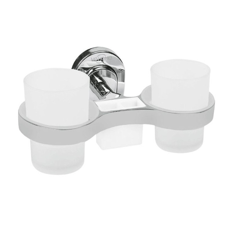 DOPPIO BICCHIERE SUPPORTO BAGNO PORTA SPAZZOLINO DENTI MURO SATINATO ARREDO CASA