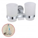 DOPPIO BICCHIERE SUPPORTO BAGNO PORTA SPAZZOLINO DENTI MURO SATINATO ARREDO CASA