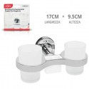 DOPPIO BICCHIERE SUPPORTO BAGNO PORTA SPAZZOLINO DENTI MURO SATINATO ARREDO CASA