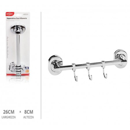 Porta Utensili da Cucina in Acciaio Inox Barra Porta Mestoli con 3 ganci appendi