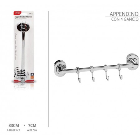 Porta Utensili da Cucina in Acciaio Inox Barra Porta Mestoli con 4 ganci appendi