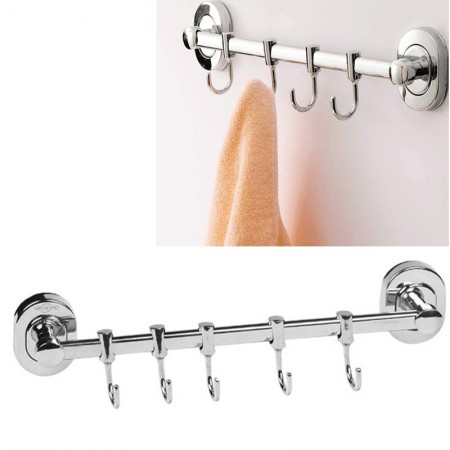 Porta Utensili da Cucina in Acciaio Inox Barra Porta Mestoli con 5 ganci appendi