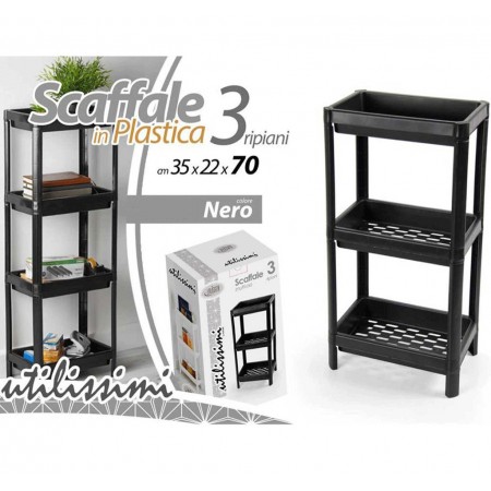 Scaffale multiuso in plastica nero 35x22x70cm 3 ripiani interno esterno garage