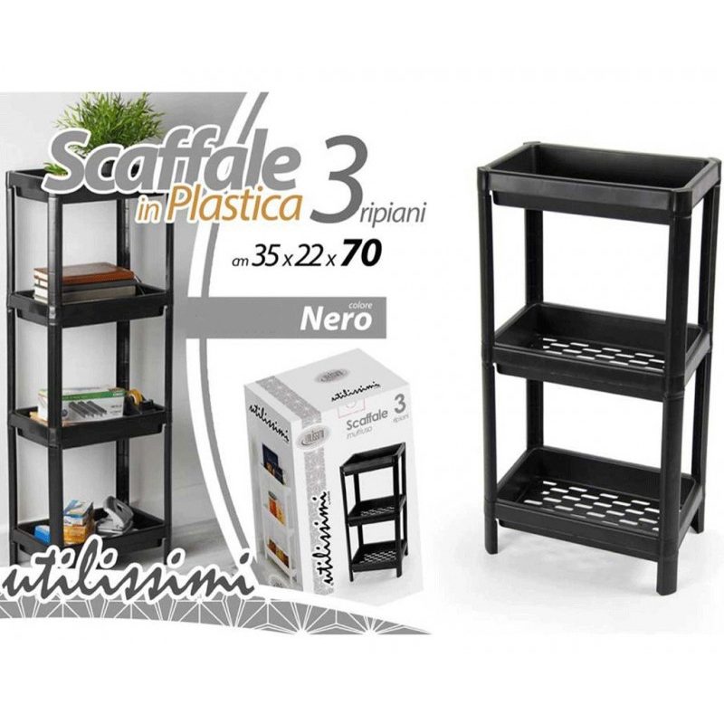Gicos Scaffale multiuso in plastica nero 35x22x70cm 3 ripiani inter...